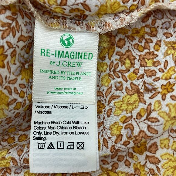 โจ J.Crew Deep V Puff Sleeve Blouse 16 ๐ Yellow Floral Peplum Cotton Blend ๐ธ - Picture 12 of 14